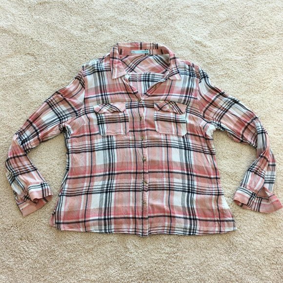 Maurices Shirt Womens Size XXL Tunic Button Up Plaid Pink Black White - Picture 5 of 12